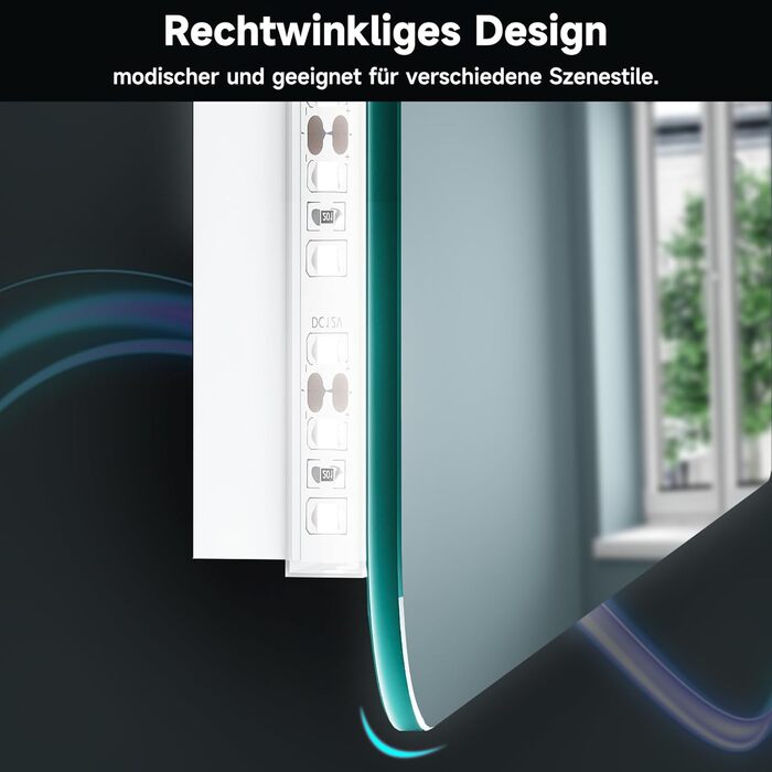 Дзеркало для ванної кімнати SONNI з підсвічуванням 120x60 см, 3 кольори світла, антизапарник, годинник, температура, LED, сенсорне управління, білий