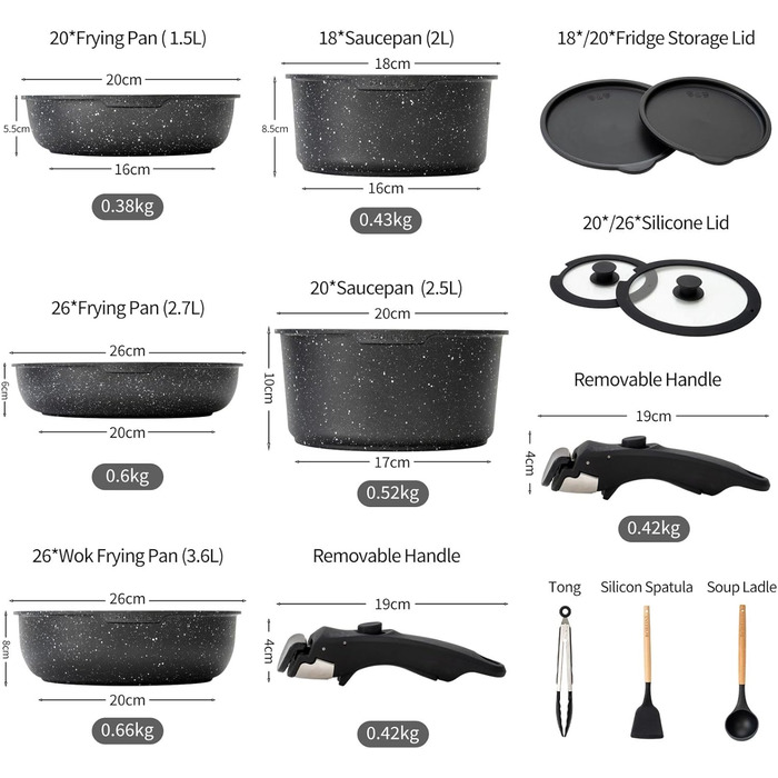 Набір посуду BOREINE 14 предметів з антипригарним гранітним покриттям (індукція, склокераміка, газ, духовка) коричневий