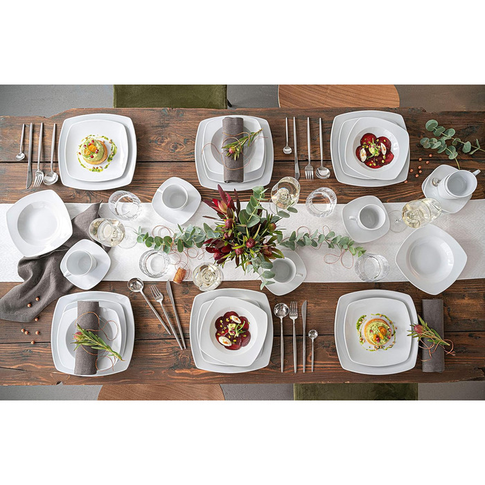 Singer | Soup Plates Markant in White, 6-Piece Soup Bowl Set for 6 People, Porcelain Bowl Set, Square | PREMIUM COLLECTION Soup Bowl Set 6 Pcs