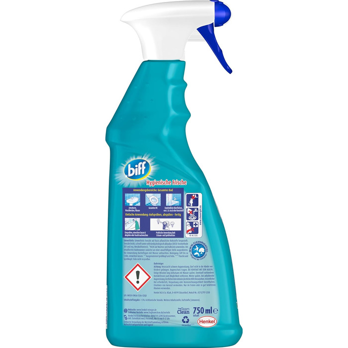 Засіб для чищення ванної кімнати Biff Bad Total Hygienische Frische проти вапна та бруду, гігієнічна свіжість, спрей 750 мл (набір 16 шт.)