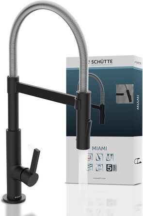 Кухонний змішувач SCHÜTTE 79147 MIAMI з висувною насадкою, поворотним гусаком 360° та Soft Touch, для раковини (хром/чорний)