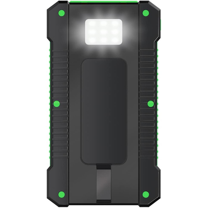 Портативний зарядний пристрій Solar Powerbank 8000 mAh з ліхтариком, чорно-оранжевий, одночасна зарядка 2 пристроїв (2x USB Type-A)