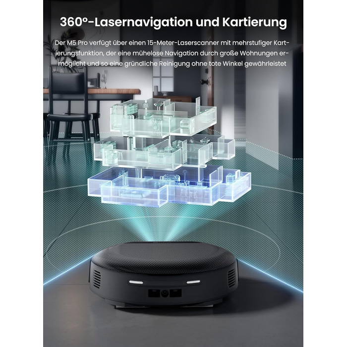 Робот-пилосос LEFANT M5 Pro-B з пультом дистанційного керування, 2200Pa, для шерсті тварин, з базою для зарядки, сумісний з Alexa та керуванням через APP, час роботи 120 хв