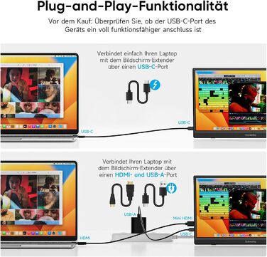 Портативний монітор 15.6 дюймів, 1080P FHD з підставкою, IPS екран з динаміками, тонкий додатковий монітор для ноутбука/ПК/Mac/PS4/Switch, USB-C/HDMI