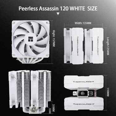Thermalright Peerless Assassin 120 White ARGB - Кулер для CPU з 6 тепловими трубами та двома вентиляторами 120mm