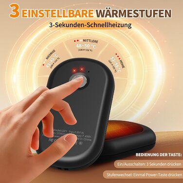 Електричні грілки для рук HOAMZ (2 шт.) з магнітом, безпечні та надійні. 3 режими нагріву до 55°C, швидкий нагрів за 3 секунди, компактні, ідеальні для рукавичок, подарунок для чоловіків та жінок