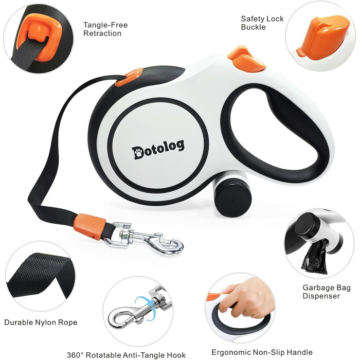 Рулетка для собак, висувна поводок-рулетка для середніх та великих собак до 50 кг, чорний, 8 м