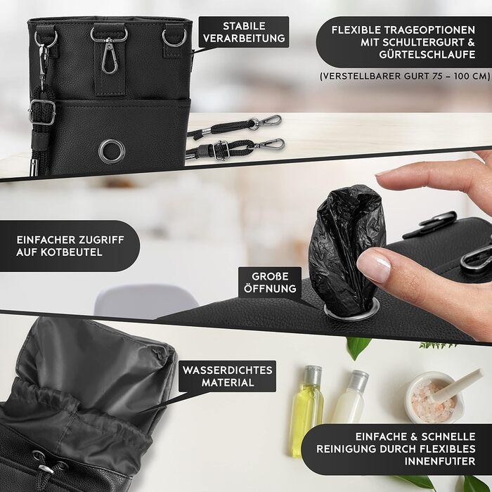 Pawz&Pawz Лекарлики для собак | Стильний набір для годування, дресирування та вигулу | Практичний, міцний ласощівник + диспенсер для відходів | Сумка для собак чорного кольору