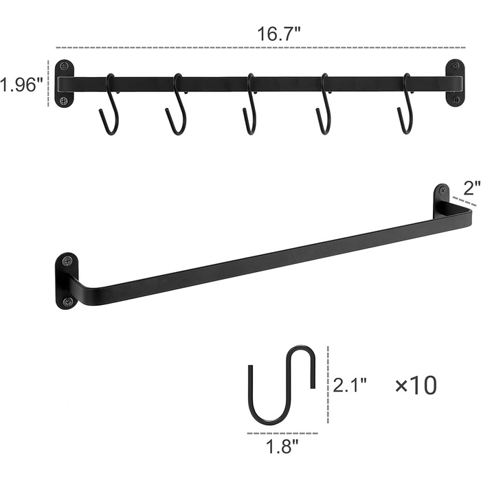 Dahey Mug Holders, Wall Mounts, Metal Coffee Cup Hangers with 10 Cup Hooks, Cup Display Shelf, Rustic Utensil Cup, Storage Organizer for Kitchen, Dining Room, 2-Piece Set, Black