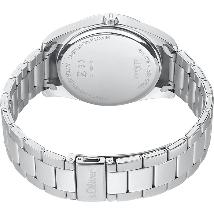 Годинник наручний s.Oliver для чоловіків, кварцовий, аналоговий, з браслетом з нержавіючої сталі, водостійкий 5 bar, подарункова коробка, сталь/блакитний