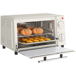 HOMCOM 9L Mini Oven with Baking Tray, Grill Rack, 100°C-230°C, with Adjustable Temperature and Cooking Time, 60 Min. Timer, 750W, Stainless Steel, Cream White | Aosom