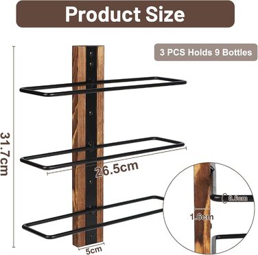Настінна полиця для вина DBREAKS на 9 пляшок, дерев'яний тримач для вина, органайзер для винної пляшки для вітальні, спальні, винного погреба, бару