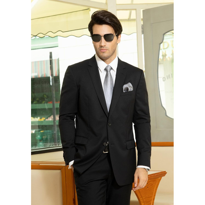 Краватка та нагрудний хустинка HISDERN: комплект для весілля, ділових зустрічей та свят (срібно-сірий)