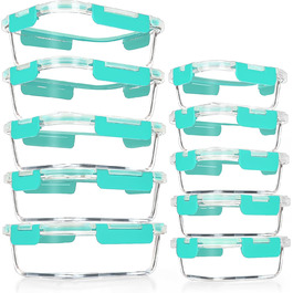 Набір скляних контейнерів Verones (10 шт), зелені, з герметичними кришками, для зберігання їжі, морозильник, посудомийна машина