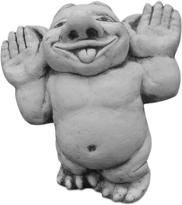 gartendekoparadies.de Massive Stone Figure, Funny Troll. Hello, here I am! Height 25 cm, Grey, 6 kg, made of cast stone, frost-resistant figure for outdoor use.