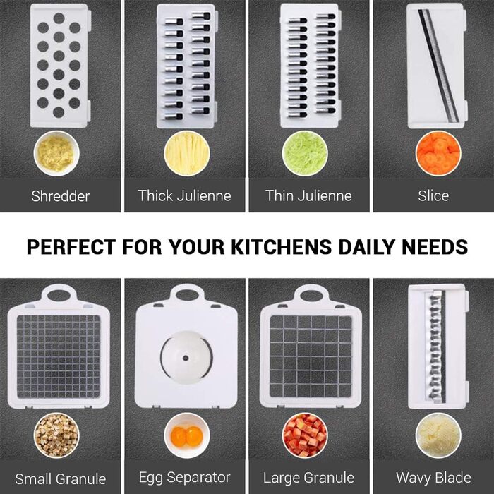 Мандоліна для нарізання овочів ADOV, 12 в 1, багатофункціональна, з захистом рук, з нержавіючої сталі, для овочів, фруктів, сиру, цибулі, картоплі, Julienne, подрібнювач (блакитна)