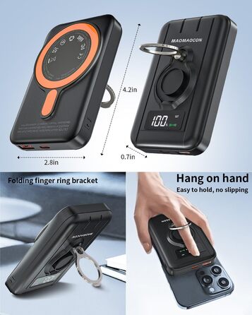 Портативний Пауербанк 12000mAh з бездротовою зарядкою та LCD дисплеєм, 22.5W, USB-C, для iPhone 16/15/14/13/12 Pro/Pro Max