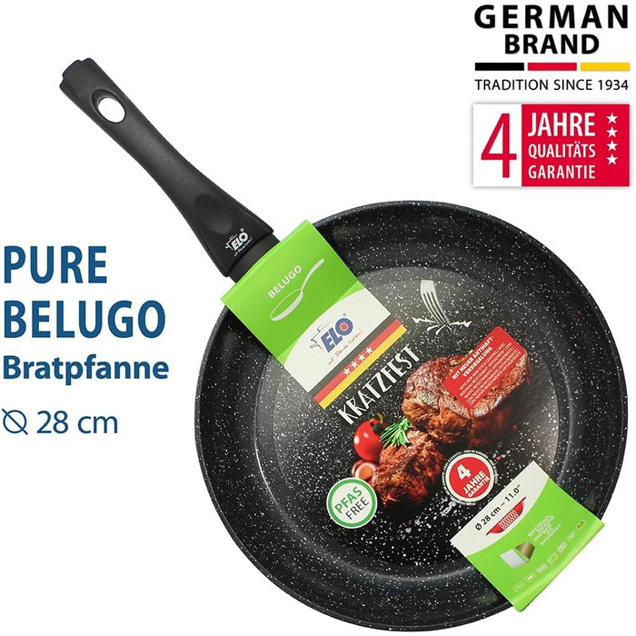 Сковорода ELO Belugo 28 см з кованого алюмінію з антипригарним покриттям ELODUR® Select (PFAS free) – для індукційних плит, чорна