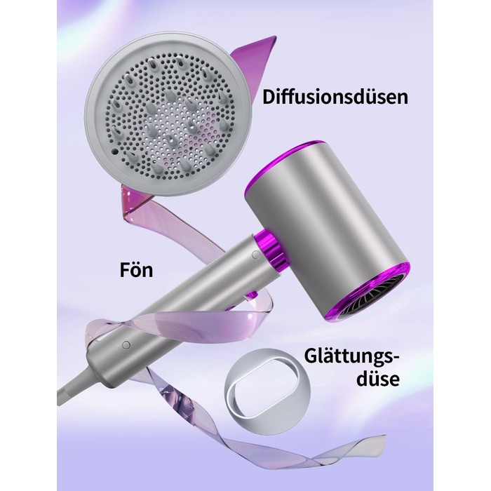 Іонний фен 2400W з холодним/гарячим режимом, 3 температури та 2 швидкості, дифузор та концентр, терморегуляція для дому, подорожей та салону краси