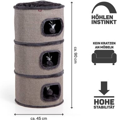 Котячий будиночок-крісло Tony: когтеточка, будинок, 3 печери, 90 см, сіра | CanadianCat