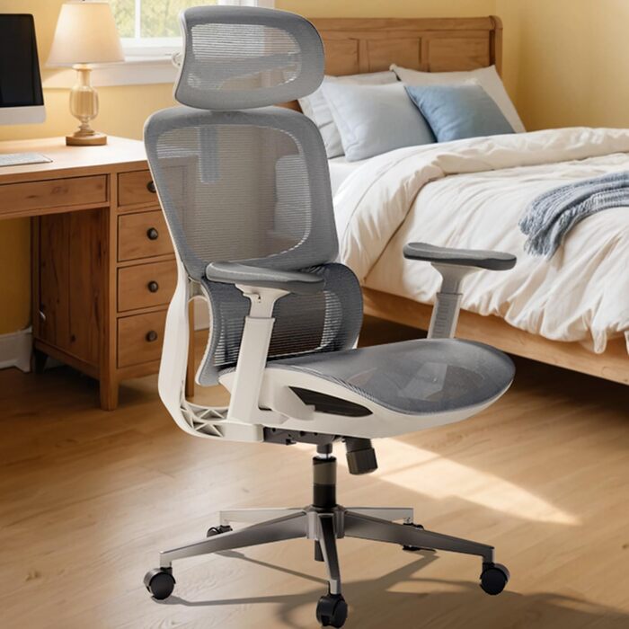 Hbada P2 Air Ergonomic Office Chair with 3D Lumbar Support, Adjustable Mesh Chair with 3D Armrests & Headrest - Home & Office Desk Chair (White, Luxury Version)