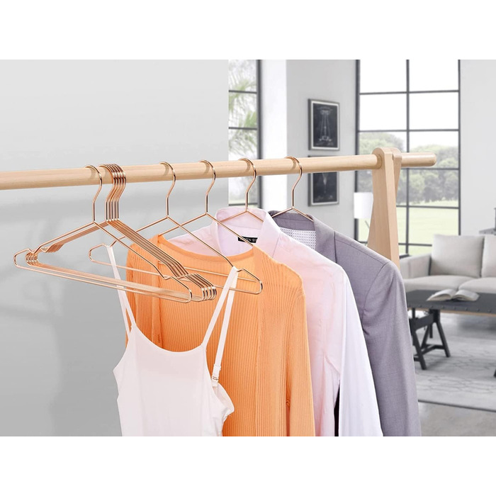 Amber Home 20-Piece 43cm Rose Gold Iron Clothes Hangers, Rose Gold Metal Clothes Hangers with Non-Slip Groove for Suit, T-Shirt, Shirt, Jacket, Dress, Pants, Robust and Durable