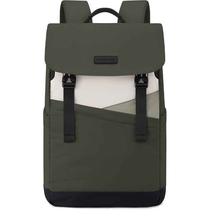 LOVEVOOK Рюкзак для ноутбука 15.6 дюймів, жіночий/чоловічий, для підлітків, універсальний, водонепроникний, для школи, університету, подорожей, роботи, зелений, бежевий, чорний, білий