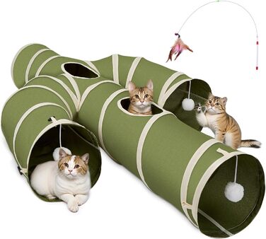 Cat Tunnel Toy, Collapsible Cat Tunnel for Indoor Cats, Interactive Peek-a-Boo Hole, Pet Tunnel with Cat Wand Toy (Cactus Shape, XXL (30cm*150cm))