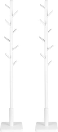 VASAGLE Coat Rack, Clothes Rack Solid Wood, Tree Shape Jacket Stand, 8 Hooks for Jackets, Hats, for Entryway, Hooks and Holding Rod made of Rubber Wood, Cloud White RCR00W02 (Cloud White, 2)