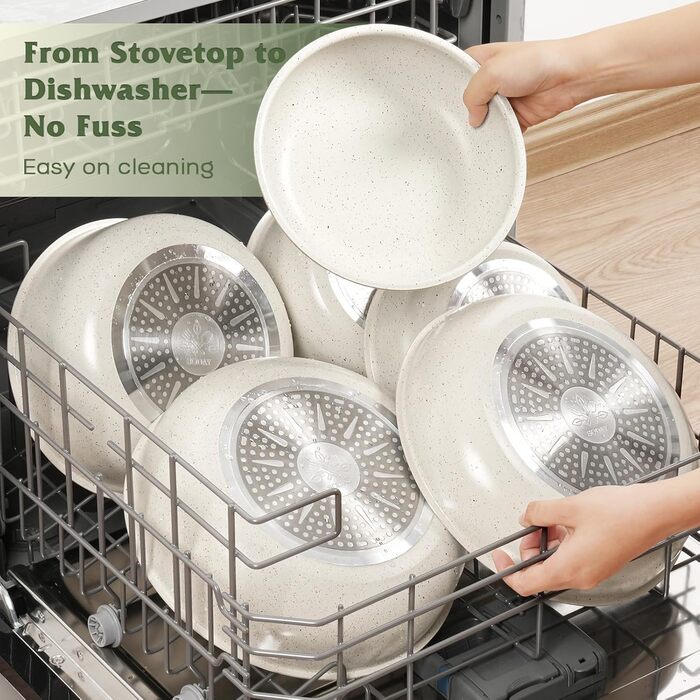 Набір посуду SODAY 17 предметів: каструлі та сковорідки з антипригарним покриттям, знімні ручки, для індукційних плит, сумісний з духовкою, сталевий колір