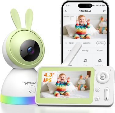 Дитячий відеоняня YESIMOM з камерою 1080P HD, PTZ 360°, Wi-Fi, монітор 4.3