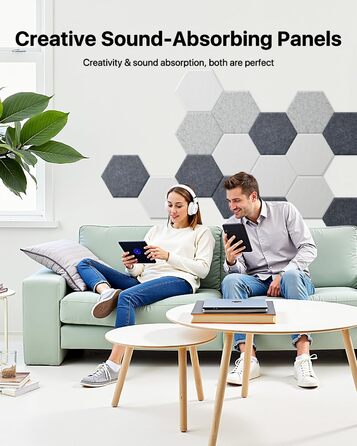 Акустичні гексагональні панелі Soundsbay для звукоізоляції стін та стелі, шумопоглинаючий спінений матеріал, бежевий, 30.5 x 25.4 x 1 см, 18 шт
