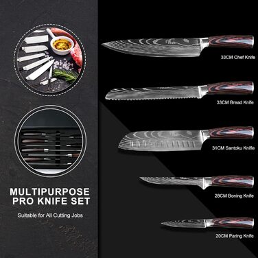 Набір кухонних ножів Gustrug 8 предметів: високоякісний нержавіючий сталь, гострі леза, ергономічні ручки, подарункова коробка, підходить для дому та ресторану