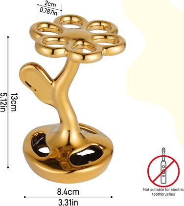 Тримач для зубних щіток та пензлів з кераміки, 6 відділень, сріблястий/золотистий