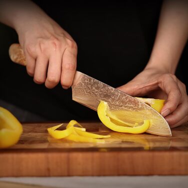 Японський ніж Hecef Damast з високоякісною ручкою з харчової смоли, 20 см. Професійний ніж для кухні з 67 шарів дамаської сталі, гострий, з захистом для леза. Ідеальний подарунок шеф-кухарю та поціновувачу кулінарії.