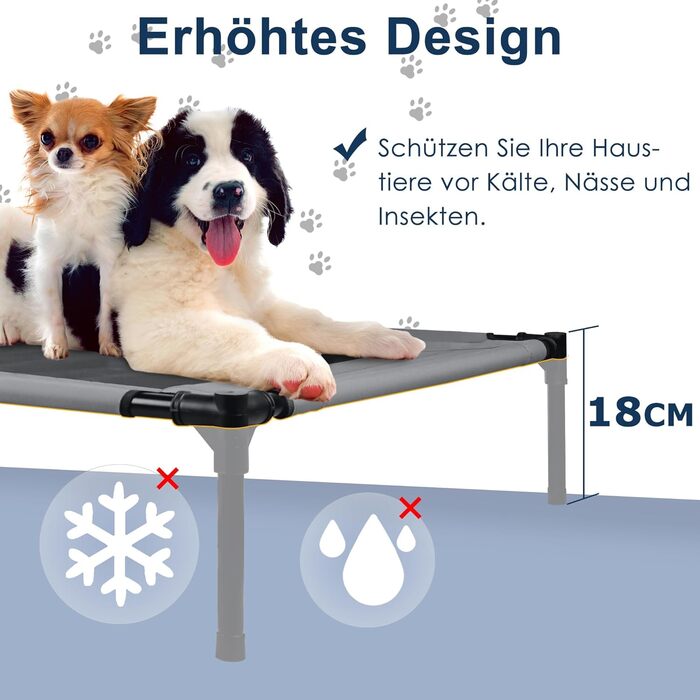 Підвищене ліжко для собак UISEBER 92x76x92 см, Outdoor з дахом, до 50 кг, водонепроникне, сіре+чорне