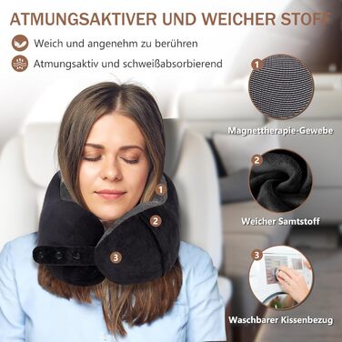 Подушка для шиї у літак, доросла, з піною з пам'яті, регульована, з маскою для сну та берушами, чорна