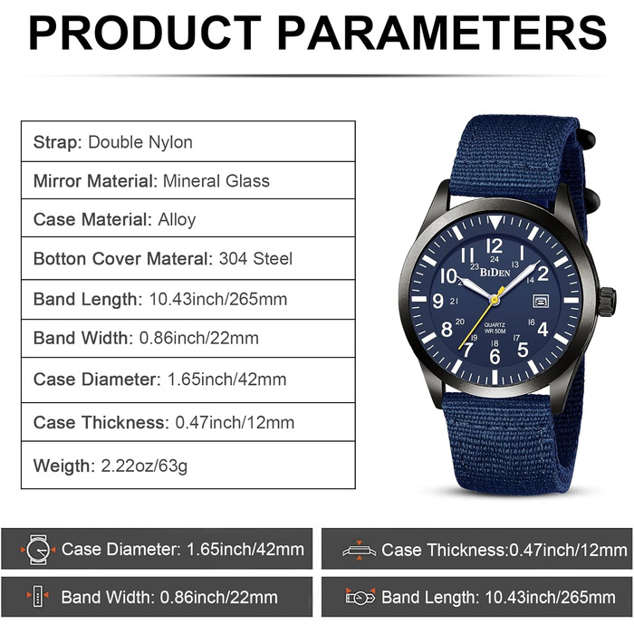 HANPOSH чоловічий годинник: тактичний годинник для військових, армійський годинник з датою, водостійкий (3ATM), кварцовий годинник для активного відпочинку та спорту (блакитний, сірий, блакитний)