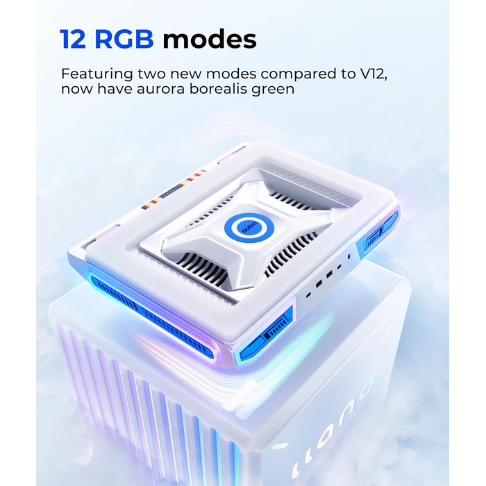 Підставка охолоджуюча для ноутбука RGB з вентилятором, 4 порти USB, регульовані ніжки, 13-17,3 дюйми