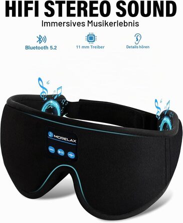 Маска для сну з Bluetooth навушниками 3D, бездротова маска для очей для комфортного сну на боці/спині, чорні навушники для сну