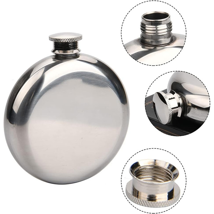 Набір з 2 флаконів для алкоголю з нержавіючої сталі, 177 мл, для віскі, коньяку, кемпінгу, подорожей, барів та вечірок (сріблястий)