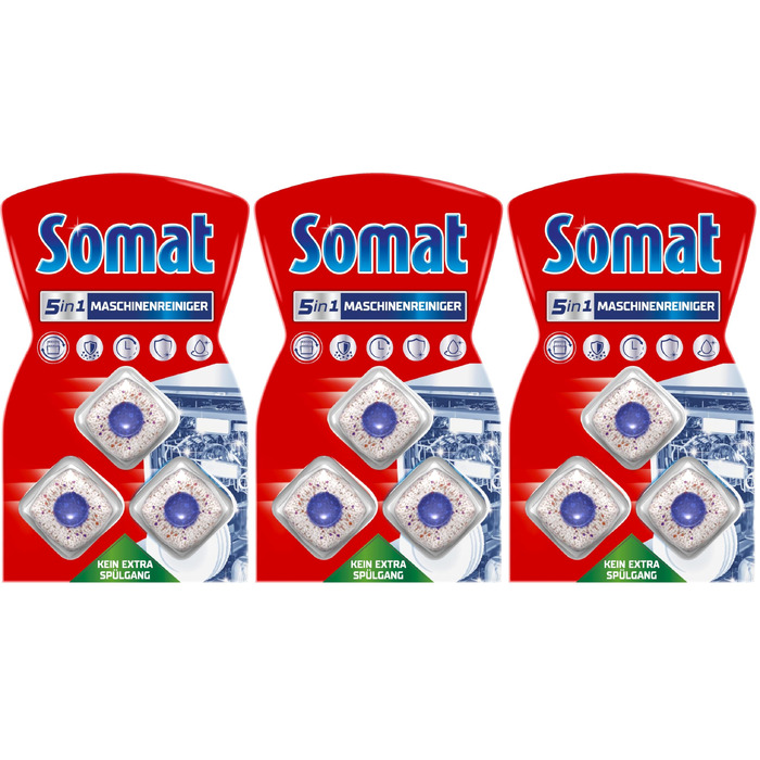 Очищувач для посудомийних машин SOMAT 5in1 Anti-Kalk, засоби для щомісячного чищення та догляду за пральною машиною, 3 шт