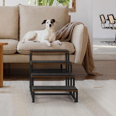 Сходинка для тварин до вікна, багатоярусне ліжко для собак зі сходинками, 4-ступенева сходинка для високих ліжок для маленьких собак і котів (Коричнева, 4 сходинки)