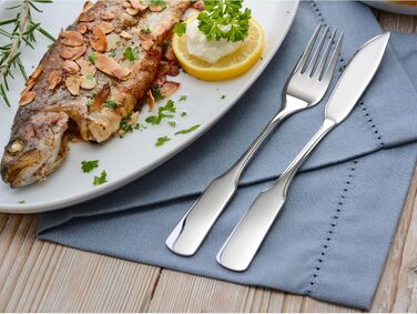GRÄWE Fish Set, 4-piece, Fish Set for 2 people, Fish forks, Fish knife, Stainless steel cutlery set 18/10, polished, dishwasher-safe, Spaten series