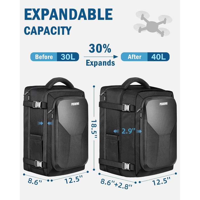 PEKREWS Avata 2 Рюкзак для DJI Goggles 3, RC Motion 3: Водонепроникний рюкзак-валіза з жорстким каркасом для дрона, аксесуарів та ноутбука 17.3