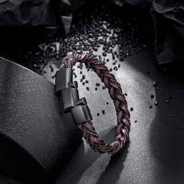 Чоловічий шкіряний браслет преміум-класу з магнітною застібкою з нержавіючої сталі, коричневий (20 см)