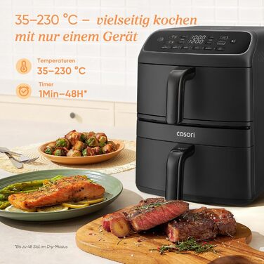 COSORI Airfryer Turbo Tower Compact 8.6L: Фритюрниця з двома камерами, керамічне покриття, 2700W, чорна