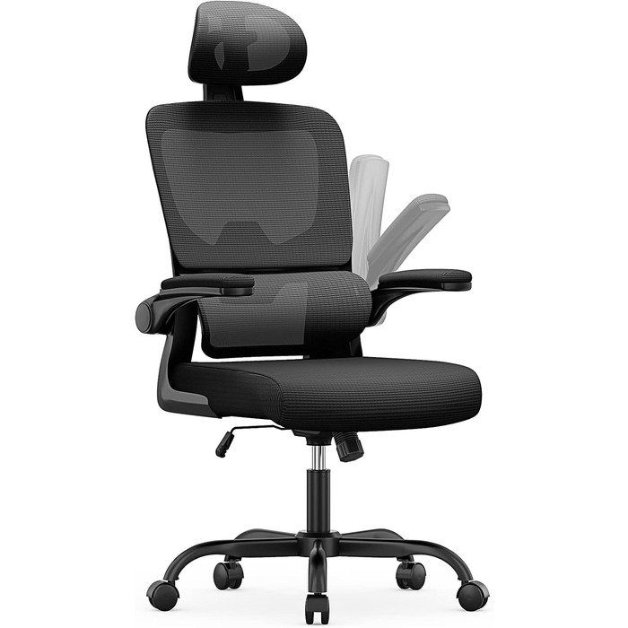 Офісне крісло Naspiro - ергономічне, з регульованою підголовником, підлокітниками та підтримкою попереку, чорне