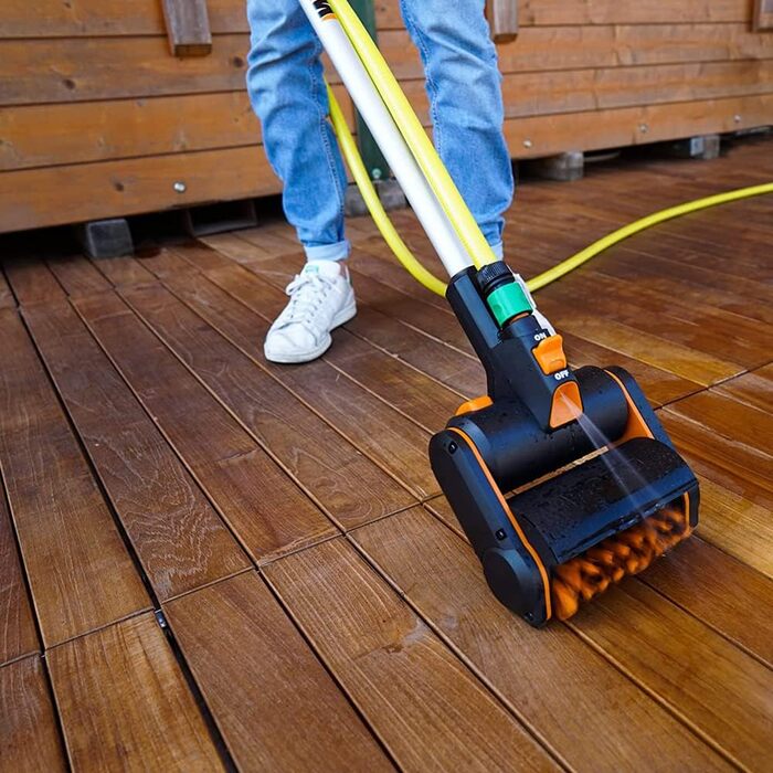 WORX WG441E.9 20V Cordless Multi-Brush - multifunctional surface brush for cleaning stone & wood surfaces & weed removal - integrated water connection - PowerShare compatible - without battery & charger (stiff brush for stone/concrete surfaces)