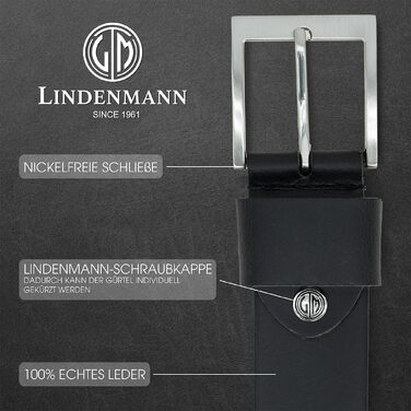 Чоловічий шкіряний ремінь LINDENMANN 40мм, чорний, натуральна шкіра, довжина 110 см (пояс 95 см)